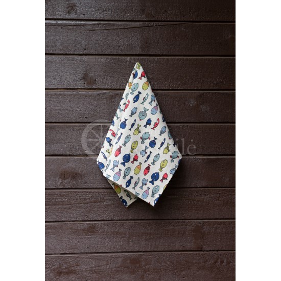 Colourful half-linen kitchen towel "Small fish"